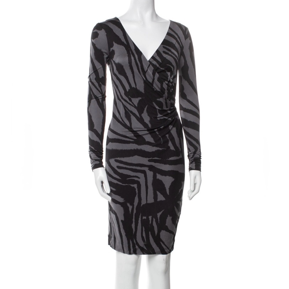 Tory Burch Chic Black and Gray Long Sleeve Silk Dress XS